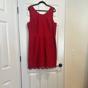 LOFT Vibrant Red Sleeveless Lace Dress